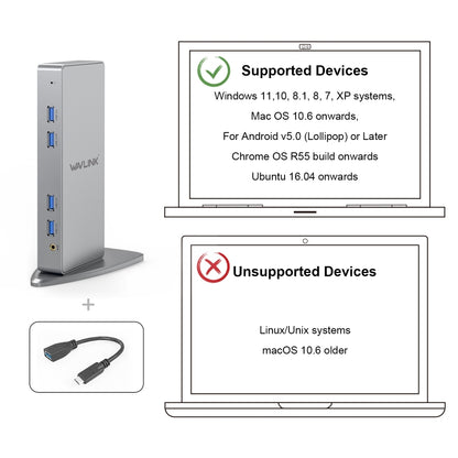 WAVLINK WL-UG39DK7 USB3.0 Hub Adapter Multi-Screen Graphics Card Universal Docking Station, Plug:UK Plug - USB HUB by WAVLINK | Online Shopping UK | buy2fix