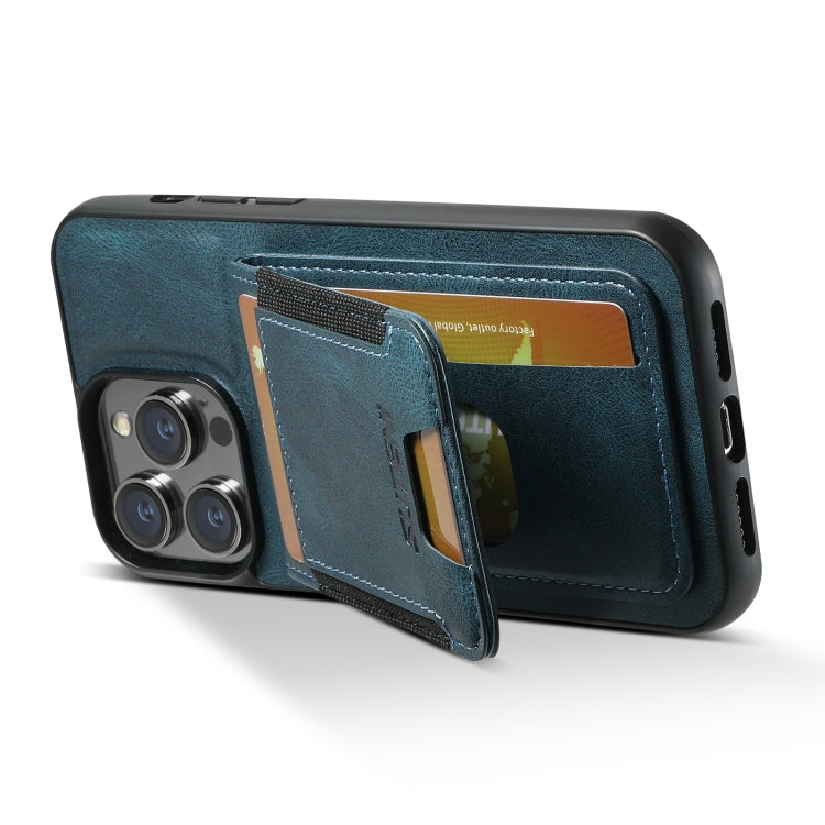 For iPhone 15 Pro Max Suteni H03 Oil Wax Leather Wallet Stand Back Phone Case(Blue) by Suteni