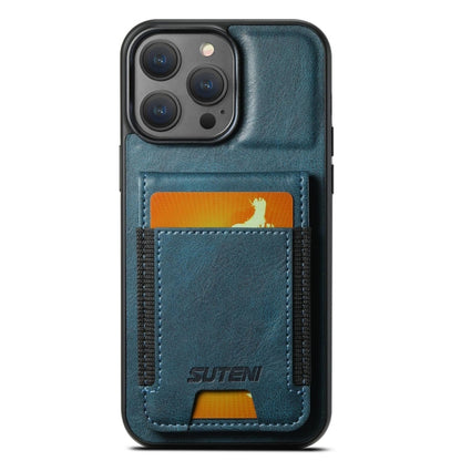 For iPhone 15 Pro Suteni H03 Oil Wax Leather Wallet Stand Back Phone Case(Blue) - iPhone 15 Pro Cases by Suteni | Online Shopping UK | buy2fix