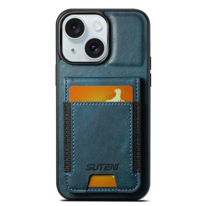 For iPhone 15 Plus Suteni H03 Oil Wax Leather Wallet Stand Back Phone Case(Blue) - iPhone 15 Plus Cases by Suteni | Online Shopping UK | buy2fix