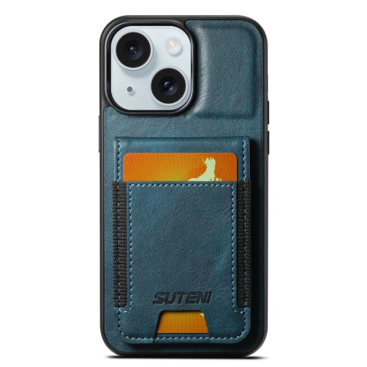For iPhone 15 Plus Suteni H03 Oil Wax Leather Wallet Stand Back Phone Case(Blue) - iPhone 15 Plus Cases by Suteni | Online Shopping UK | buy2fix