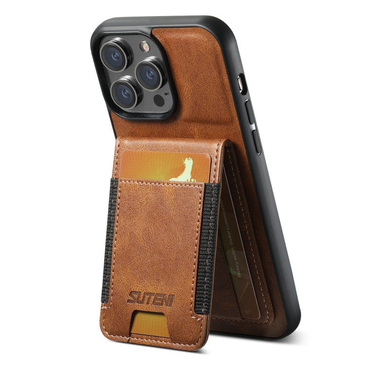 For iPhone 15 Suteni H03 Oil Wax Leather Wallet Stand Back Phone Case(Brown) - iPhone 15 Cases by Suteni | Online Shopping UK | buy2fix