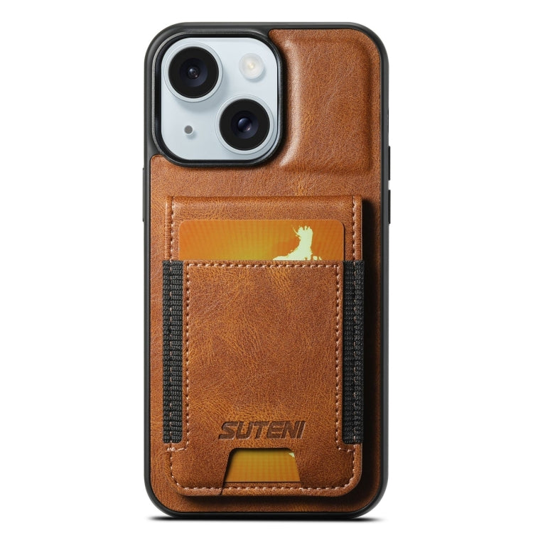 For iPhone 15 Suteni H03 Oil Wax Leather Wallet Stand Back Phone Case(Brown) - iPhone 15 Cases by Suteni | Online Shopping UK | buy2fix