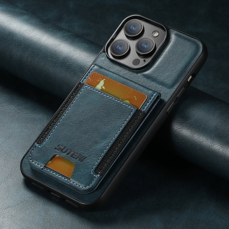 For iPhone 14 Pro Suteni H03 Oil Wax Leather Wallet Stand Back Phone Case(Blue) - iPhone 14 Pro Cases by Suteni | Online Shopping UK | buy2fix