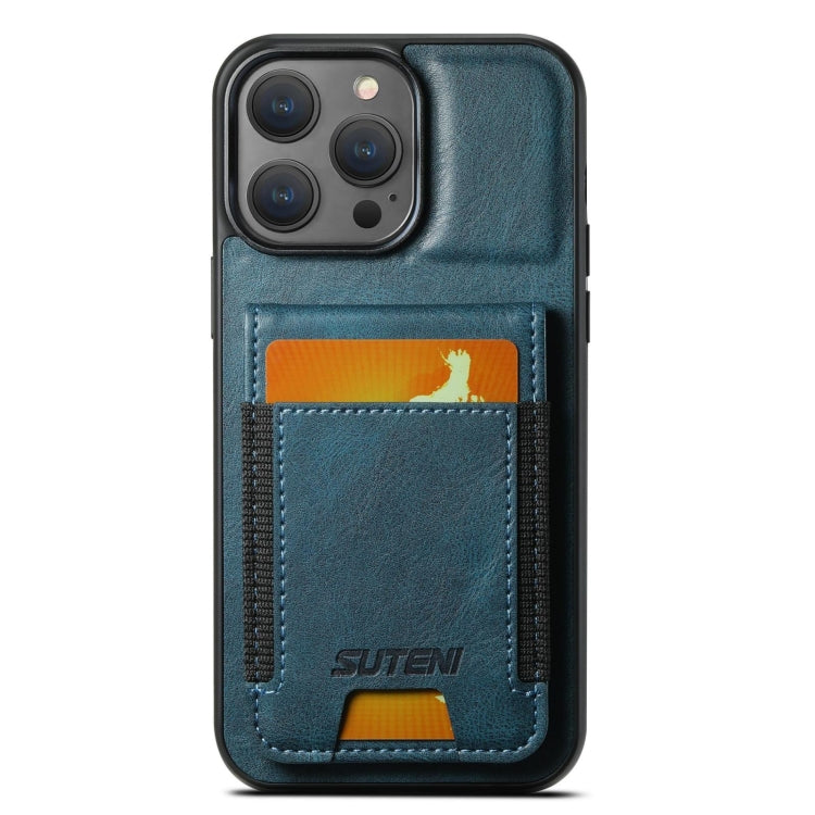 For iPhone 14 Pro Max Suteni H03 Oil Wax Leather Wallet Stand Back Phone Case(Blue) - iPhone 14 Pro Max Cases by Suteni | Online Shopping UK | buy2fix