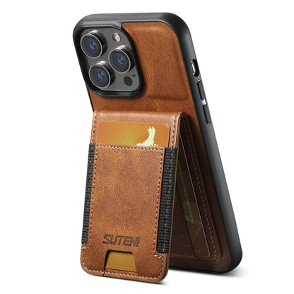For iPhone 13 Suteni H03 Oil Wax Leather Wallet Stand Back Phone Case(Brown) - iPhone 13 Cases by Suteni | Online Shopping UK | buy2fix