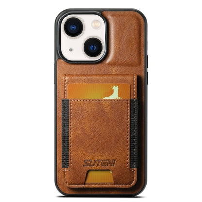 For iPhone 13 Suteni H03 Oil Wax Leather Wallet Stand Back Phone Case(Brown) - iPhone 13 Cases by Suteni | Online Shopping UK | buy2fix