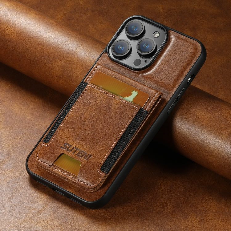 For iPhone 12 Pro Max Suteni H03 Oil Wax Leather Wallet Stand Back Phone Case(Brown) - iPhone 12 Pro Max Cases by Suteni | Online Shopping UK | buy2fix