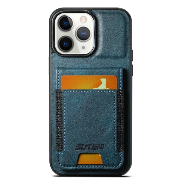 For iPhone 11 Pro Max Suteni H03 Oil Wax Leather Wallet Stand Back Phone Case(Blue) - iPhone 11 Pro Max Cases by Suteni | Online Shopping UK | buy2fix