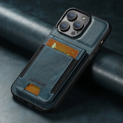 For iPhone 11 Suteni H03 Oil Wax Leather Wallet Stand Back Phone Case(Blue) - iPhone 11 Cases by Suteni | Online Shopping UK | buy2fix
