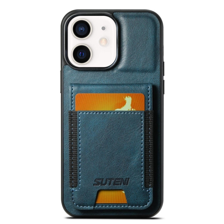 For iPhone 11 Suteni H03 Oil Wax Leather Wallet Stand Back Phone Case(Blue) - iPhone 11 Cases by Suteni | Online Shopping UK | buy2fix
