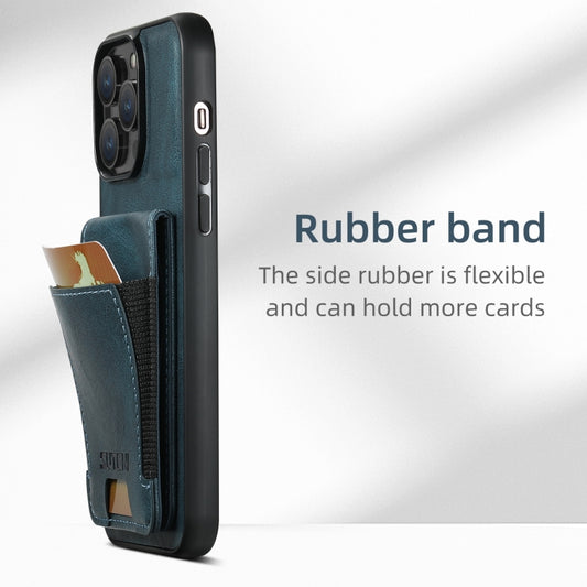 For iPhone 16 Suteni H03 Oil Wax Leather Wallet Stand Back Phone Case(Blue) by Suteni