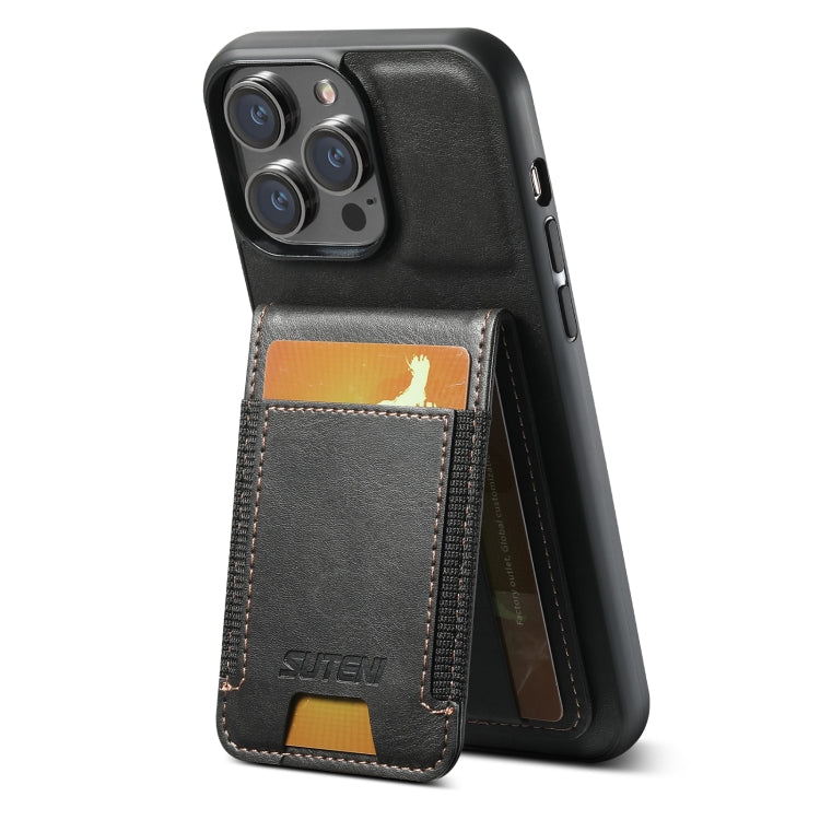 For iPhone 16 Pro Suteni H03 Oil Wax Leather Wallet Stand Back Phone Case(Black) by Suteni