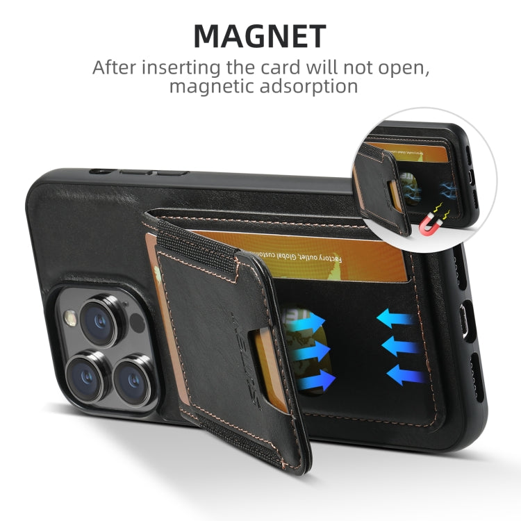 For iPhone 16 Pro Suteni H03 Oil Wax Leather Wallet Stand Back Phone Case(Black) by Suteni