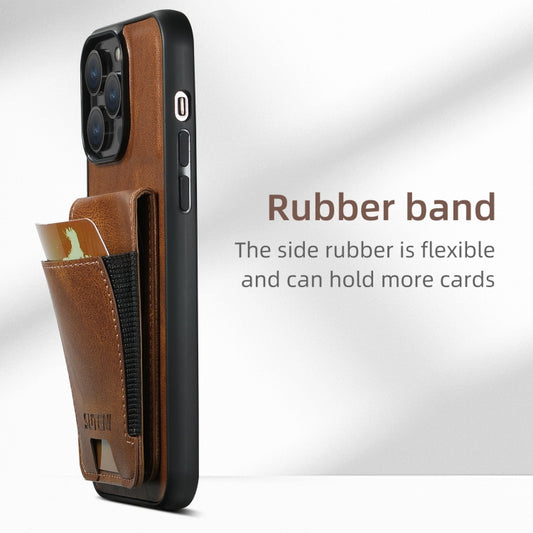 For iPhone 16 Pro Suteni H03 Oil Wax Leather Wallet Stand Back Phone Case(Brown) by Suteni