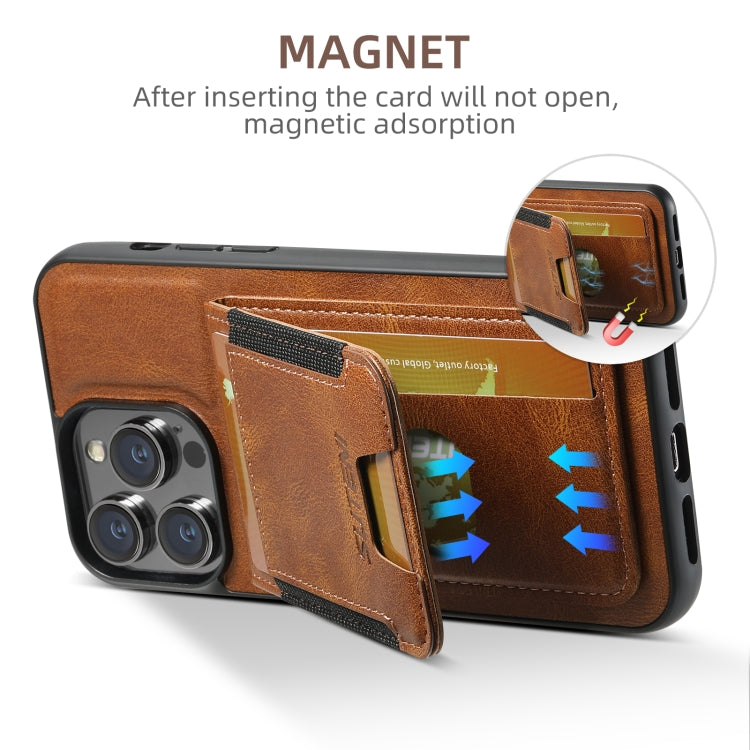 For iPhone 16 Pro Suteni H03 Oil Wax Leather Wallet Stand Back Phone Case(Brown) by Suteni