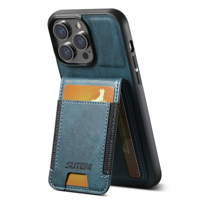 For iPhone 16 Pro Suteni H03 Oil Wax Leather Wallet Stand Back Phone Case(Blue) by Suteni