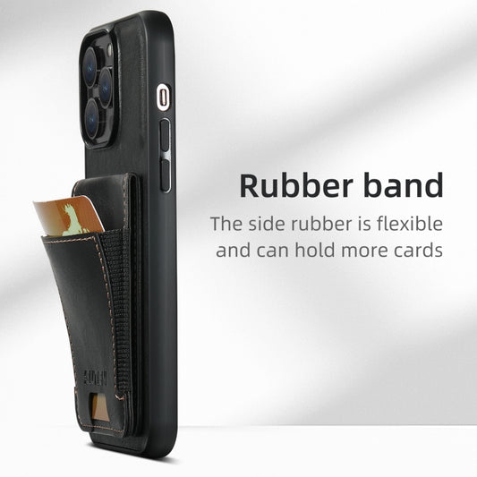 For iPhone 16 Plus Suteni H03 Oil Wax Leather Wallet Stand Back Phone Case(Black) by Suteni