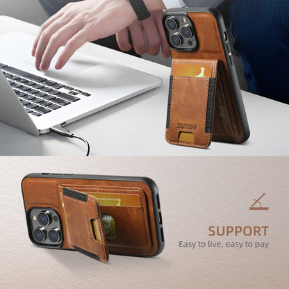 For iPhone 16 Plus Suteni H03 Oil Wax Leather Wallet Stand Back Phone Case(Brown) by Suteni