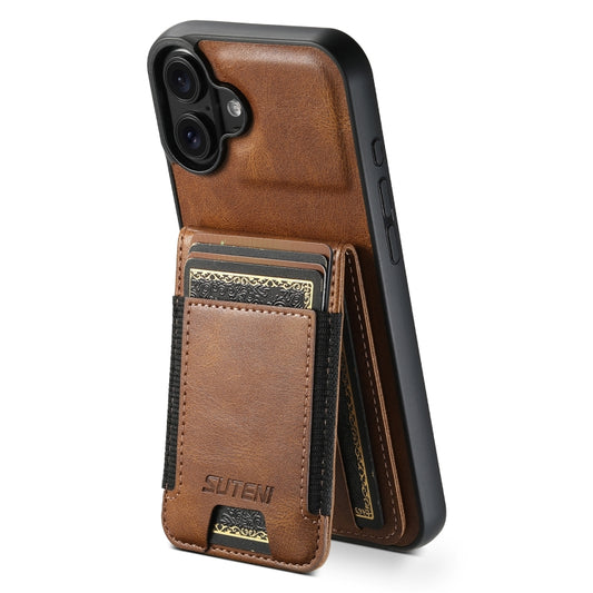 For iPhone 16 Plus Suteni H03 Oil Wax Leather Wallet Stand Back Phone Case(Brown) by Suteni