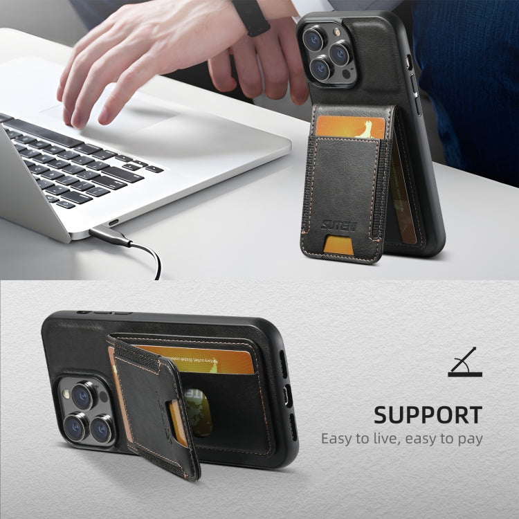For iPhone 16 Pro Max Suteni H03 Oil Wax Leather Wallet Stand Back Phone Case(Black) by Suteni
