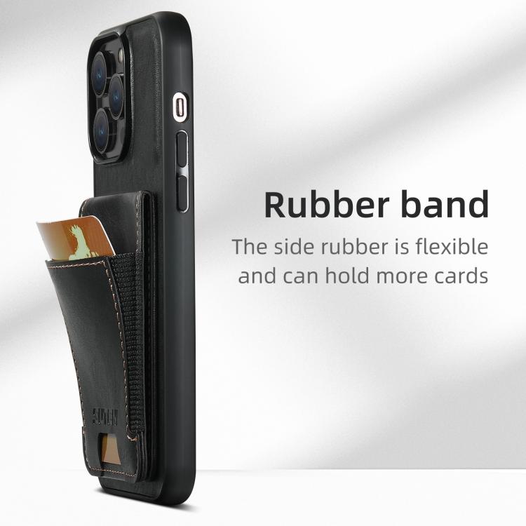 For iPhone 16e Suteni H03 Oil Wax Leather Wallet Stand Back Phone Case(Black) - iPhone 16e Cases by Suteni | Online Shopping UK | buy2fix