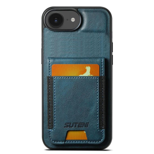 For iPhone 16e Suteni H03 Oil Wax Leather Wallet Stand Back Phone Case(Blue) - iPhone 16e Cases by Suteni | Online Shopping UK | buy2fix