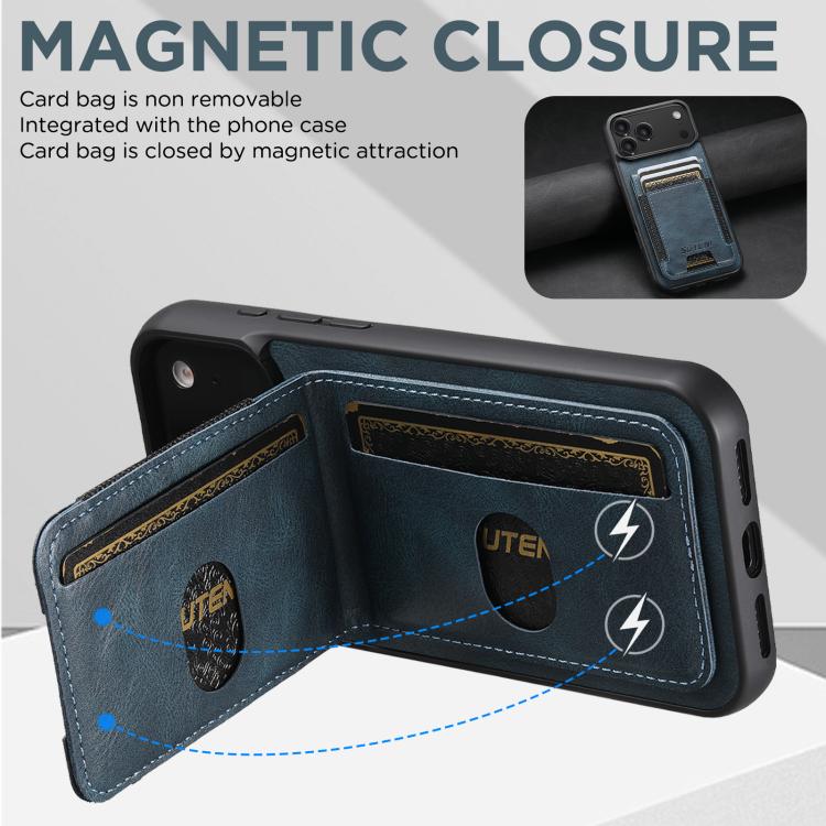 For iPhone 17 Pro Suteni H03 Oil Wax Leather Wallet Stand Back Phone Case(Blue) - iPhone 17 Pro Cases by Suteni | Online Shopping UK | buy2fix