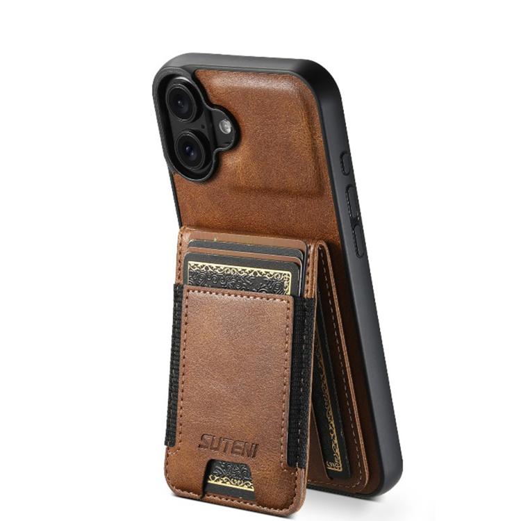 For iPhone 17 Suteni H03 Oil Wax Leather Wallet Stand Back Phone Case(Brown) - iPhone 17 Cases by Suteni | Online Shopping UK | buy2fix