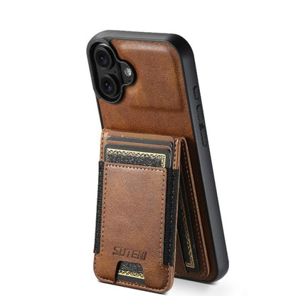 For iPhone 17 Suteni H03 Oil Wax Leather Wallet Stand Back Phone Case(Brown) - iPhone 17 Cases by Suteni | Online Shopping UK | buy2fix