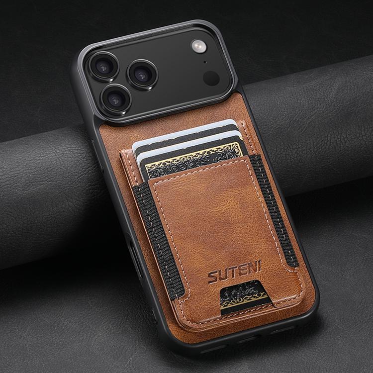 For iPhone 17 Suteni H03 Oil Wax Leather Wallet Stand Back Phone Case(Brown) - iPhone 17 Cases by Suteni | Online Shopping UK | buy2fix