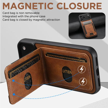 For iPhone 17 Suteni H03 Oil Wax Leather Wallet Stand Back Phone Case(Brown) - iPhone 17 Cases by Suteni | Online Shopping UK | buy2fix