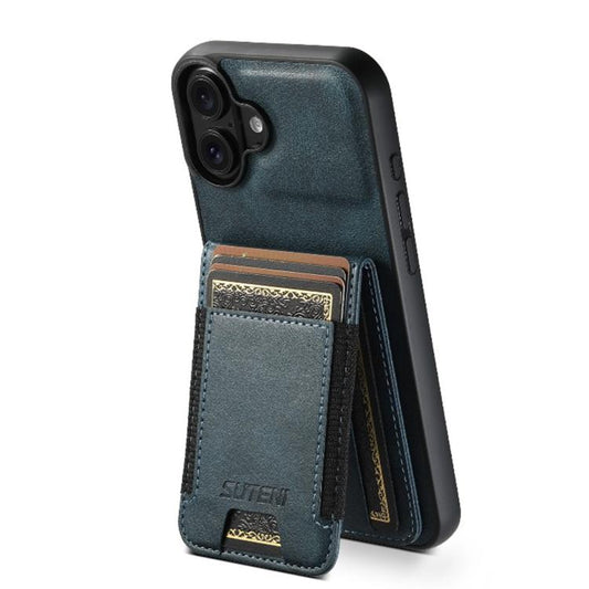 For iPhone 17 Suteni H03 Oil Wax Leather Wallet Stand Back Phone Case(Blue) - iPhone 17 Cases by Suteni | Online Shopping UK | buy2fix