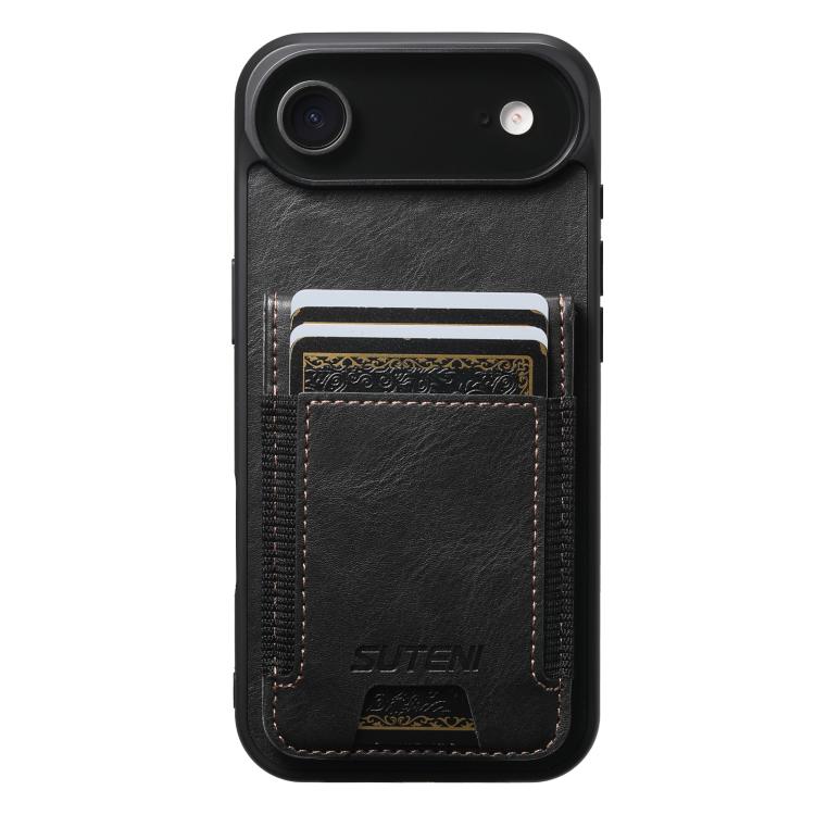 For iPhone Air Suteni H03 Oil Wax Leather Wallet Stand Back Phone Case(Black) - iPhone Air Cases by Suteni | Online Shopping UK | buy2fix
