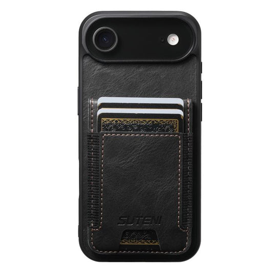For iPhone Air Suteni H03 Oil Wax Leather Wallet Stand Back Phone Case(Black) - iPhone Air Cases by Suteni | Online Shopping UK | buy2fix