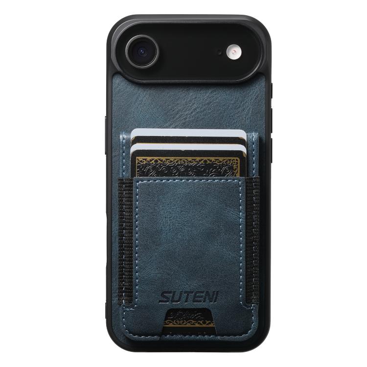 For iPhone 17 Air Suteni H03 Oil Wax Leather Wallet Stand Back Phone Case(Blue) - iPhone 17 Air Cases by Suteni | Online Shopping UK | buy2fix