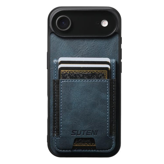 For iPhone 17 Air Suteni H03 Oil Wax Leather Wallet Stand Back Phone Case(Blue) - iPhone 17 Air Cases by Suteni | Online Shopping UK | buy2fix