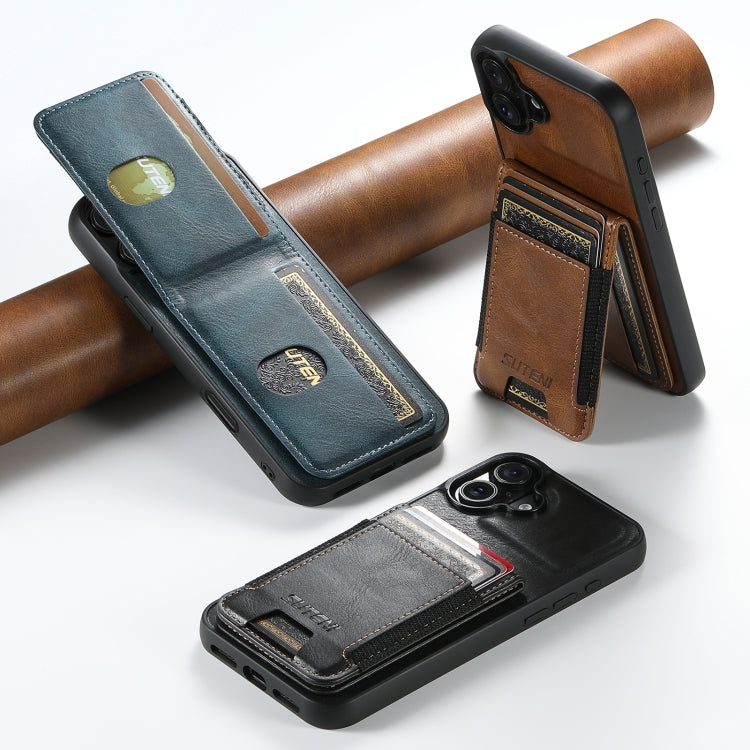 For iPhone 16e Suteni H03 Oil Wax Leather Wallet Stand Back Phone Case(Black) - iPhone 16e Cases by Suteni | Online Shopping UK | buy2fix