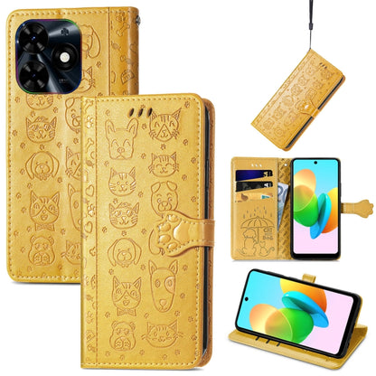 For Tecno Spark 20C / GO 2024 Cat and Dog Embossed Leather Phone Case(Yellow) by buy2fix