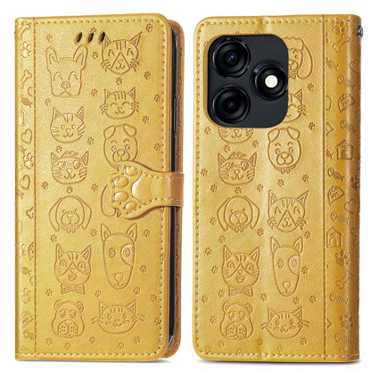 For Tecno Spark 20C / GO 2024 Cat and Dog Embossed Leather Phone Case(Yellow) by buy2fix