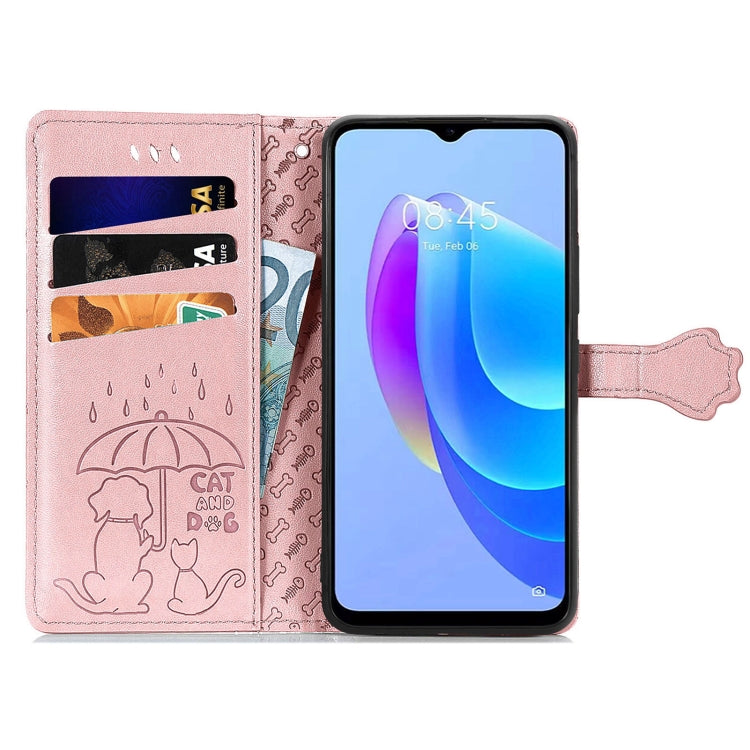 For Tecno Spark 20C / GO 2024 Cat and Dog Embossed Leather Phone Case(Rose Gold) by buy2fix