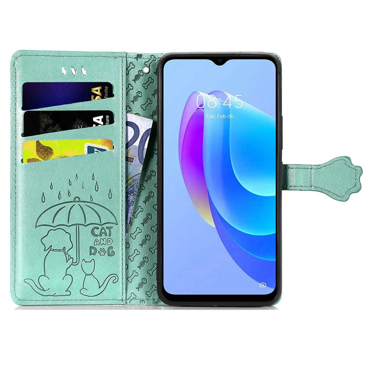 For Tecno Spark 20C / GO 2024 Cat and Dog Embossed Leather Phone Case(Green) by buy2fix