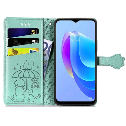 For Tecno Spark 20C / GO 2024 Cat and Dog Embossed Leather Phone Case(Green) by buy2fix