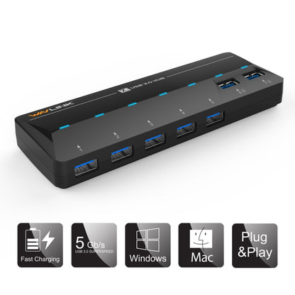 WAVLINK WL-UH3073D USB3.0 HUB Adapter 7-Port Docking Station with Individual Switch(US Plug) - USB 3.0 HUB by WAVLINK | Online Shopping UK | buy2fix