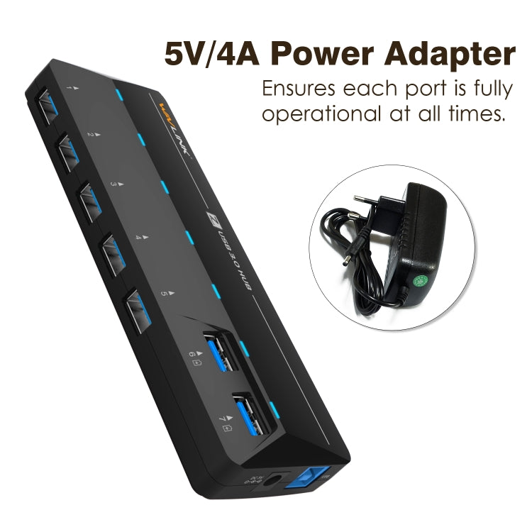 WAVLINK WL-UH3073D USB3.0 HUB Adapter 7-Port Docking Station with Individual Switch(UK Plug) - USB 3.0 HUB by WAVLINK | Online Shopping UK | buy2fix