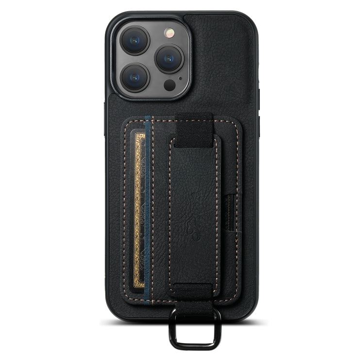 For iPhone 14 Pro Suteni H13 Litchi Leather Wrist Strap Wallet Back Phone Case(Black) - iPhone 14 Pro Cases by Suteni | Online Shopping UK | buy2fix