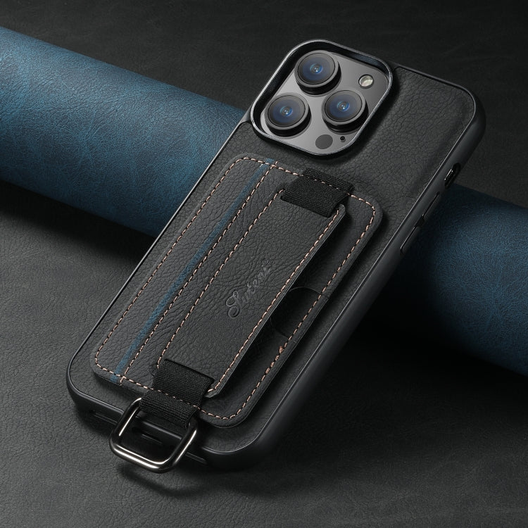 For iPhone 14 Pro Suteni H13 Litchi Leather Wrist Strap Wallet Back Phone Case(Black) - iPhone 14 Pro Cases by Suteni | Online Shopping UK | buy2fix