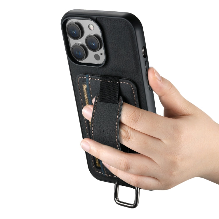 For iPhone 14 Pro Suteni H13 Litchi Leather Wrist Strap Wallet Back Phone Case(Black) - iPhone 14 Pro Cases by Suteni | Online Shopping UK | buy2fix