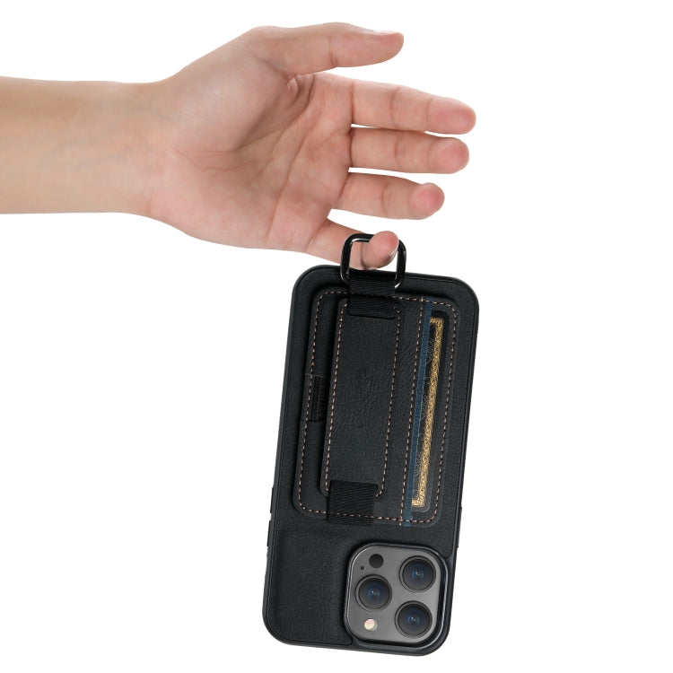 For iPhone 14 Pro Suteni H13 Litchi Leather Wrist Strap Wallet Back Phone Case(Black) - iPhone 14 Pro Cases by Suteni | Online Shopping UK | buy2fix