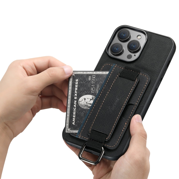 For iPhone 14 Pro Suteni H13 Litchi Leather Wrist Strap Wallet Back Phone Case(Black) - iPhone 14 Pro Cases by Suteni | Online Shopping UK | buy2fix